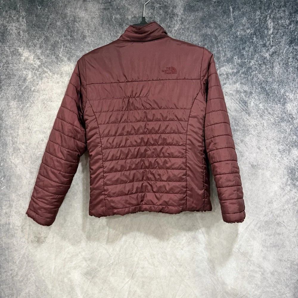 The North Face Girls L Reversible Faux Fur Quilted Coat Full Zip Burgundy
